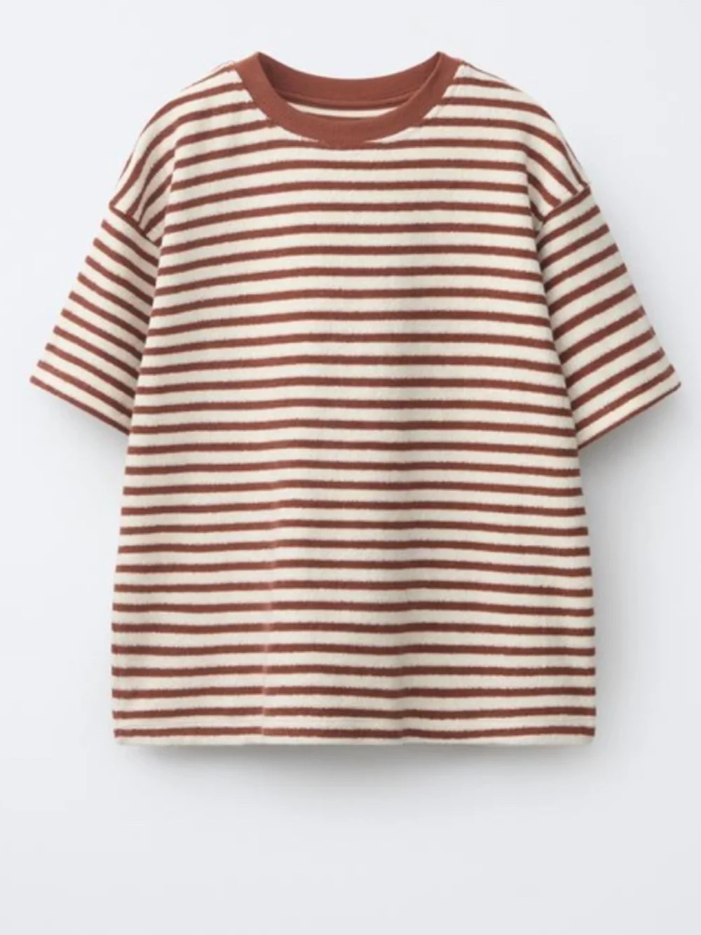 Zara Towel Effect Striped T-Shirt & Bermuda Set. Size 8-9. Color Burgundy/cream - Picture 3 of 10